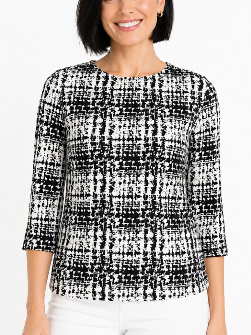 PS black & white shirt, three quarter length sleeve. Petite Small casual top